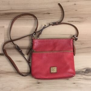 Dooney & Bourke Red Pebble Grain Leather Letter Carrier Crossbody Bag